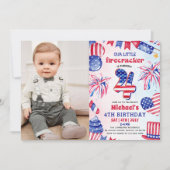 リトルファイヤーク4thオブジュライ 4歳誕生日写真 招待状 (正面)