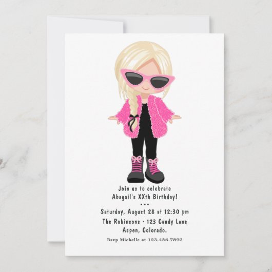 リトルファッションガールパーティー写真 招待状 (正面)