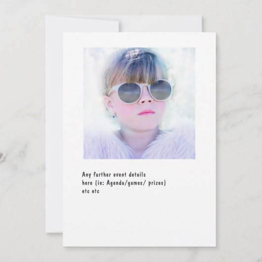 リトルファッションガールパーティー写真 招待状 (裏面)