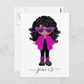リトルファッション ブラックガールパーティー招待状 ポストカード (正面/裏面)