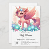 リトルファンタジーユニコーン赤ちゃんシャワー 招待状 (正面/裏面)