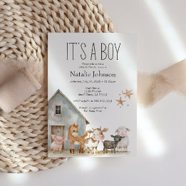 リトルファームナーサリー動物ボーイベイビーシャワー 招待状