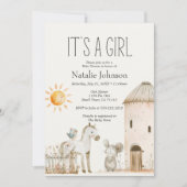 リトルファーム子供部屋動物ガールベビーシャワー 招待状 (正面)