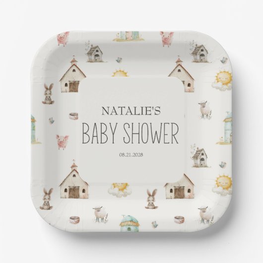 リトルファーム子供部屋動物ベビーシャワー ペーパープレート (正面)