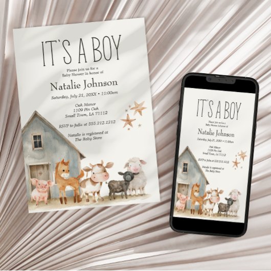 リトルファーム子供部屋動物ボーイベビーシャワー 招待状