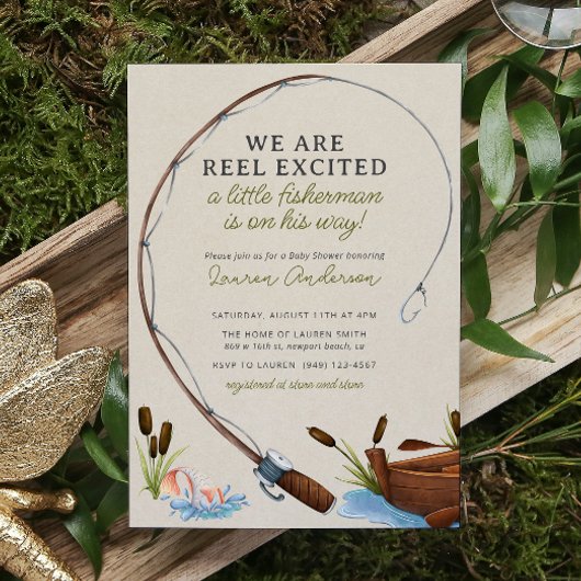 リトルフィッシャーマンウォーターカラーアドベンチャーベビーシャワー 招待状