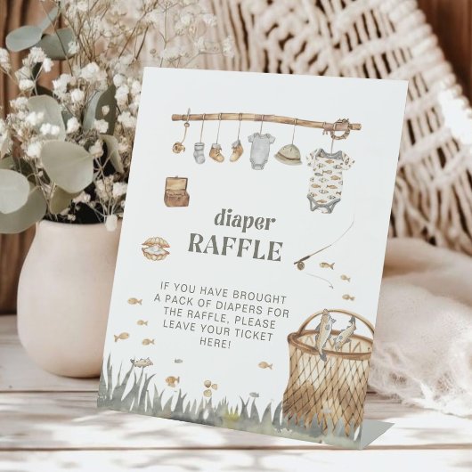 リトルフィッシャーマンウォーターカラー魚釣りおむつラッフル 台座サイン