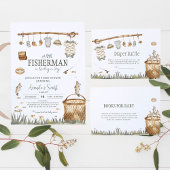 リトルフィッシャーマンウォーターカラー魚釣りベビーシャワー 招待状