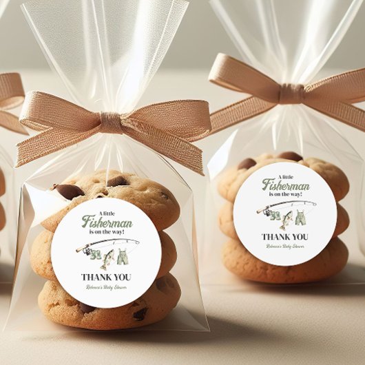 リトルフィッシャーマンクローザライン魚釣りベビーシャワー ラウンドシール