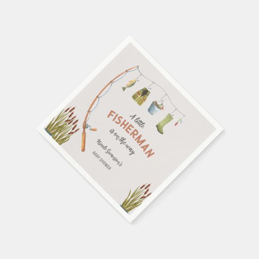 リトルフィッシャーマン魚釣りベビーシャワー招待状 スタンダードカクテルナプキン (角)
