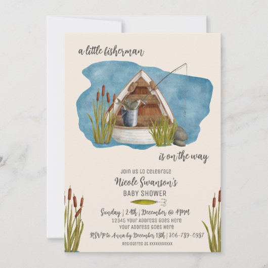 リトルフィッシャーマン魚釣りベビーシャワー招待状 招待状 (正面)