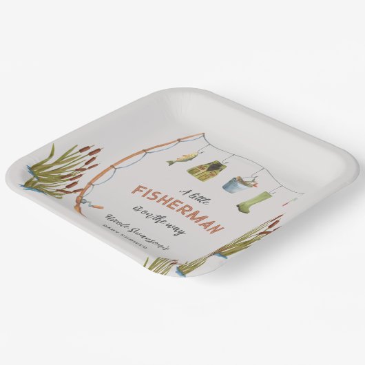 リトルフィッシャーマン魚釣りベビーシャワー紙プレート ペーパープレート (傾斜あり)