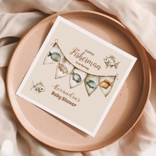リトルフィッシャーマン魚釣りベビーシャワー スタンダードカクテルナプキン