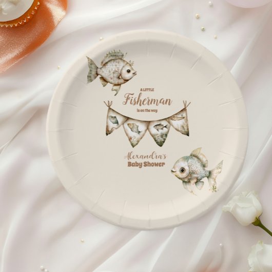 リトルフィッシャーマン魚釣りベビーシャワー ペーパープレート