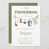 リトルフィッシャーマン魚釣り物干しベビーシャワー 招待状 (正面/裏面)