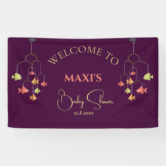 リトルフィッシュクリムゾンレッド赤ちゃんシャワーへようこそ 横断幕 (横)