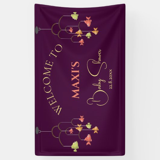 リトルフィッシュクリムゾンレッド赤ちゃんシャワーへようこそ 横断幕 (縦)