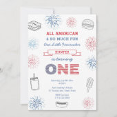 リトルフィレクラッカーレッドブルー1st誕生日パーティー 招待状 (正面)