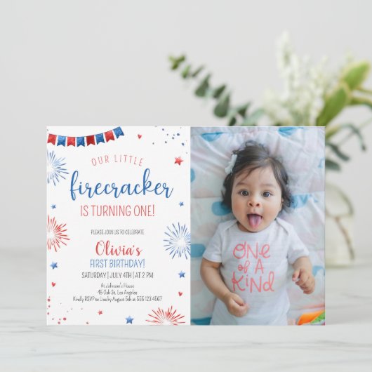 リトルフィレクラッカー子供の誕生日パーティー写真 招待状 (スタンド正面)