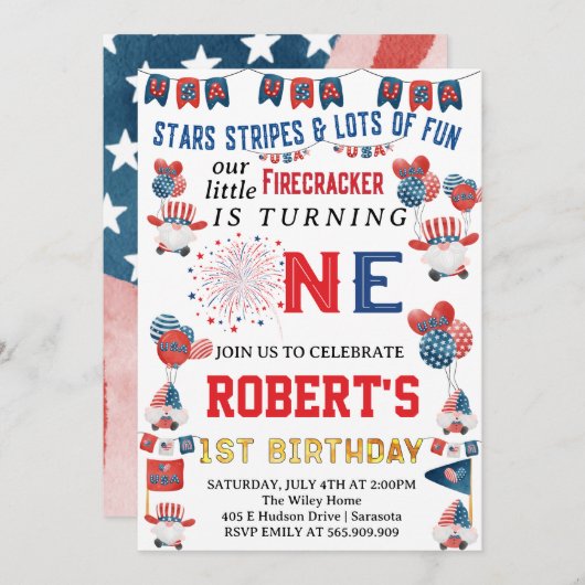 リトルフィレクラッカー格言1日の誕生日4日 招待状 (正面/裏面)