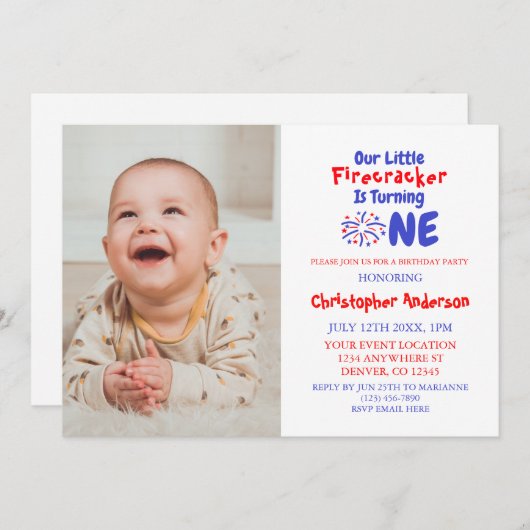 リトルフィレクラッカー1st誕生日 招待状 (正面/裏面)