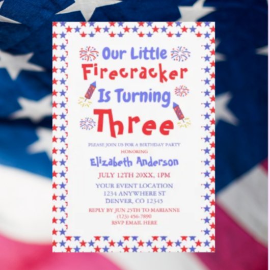 リトルフィレクラッカー3歳の誕生日 招待状