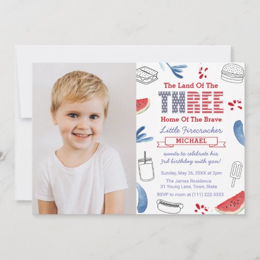 リトルフィレクラッカー3rd誕生日パーティー写真 招待状 (正面)