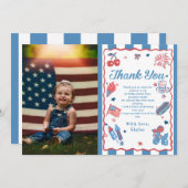 リトルフィレクラッカー4th Of 7月誕生日 サンキューカード (正面/裏面)