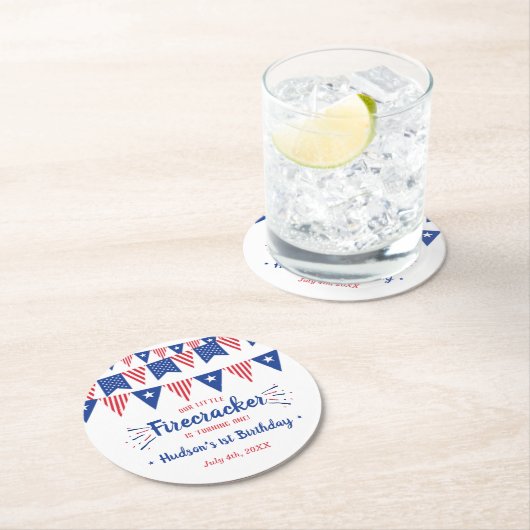 リトルフィレクラッカー7月1日の4th誕生日パーティー ラウンドペーパーコースター (インサイチュ)