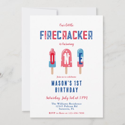 リトルフィレクラッカー7月1日の4th誕生日パーティー 招待状 (正面)