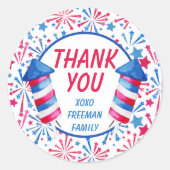 リトルフィレクラッカー7月4日誕生日ありがとう ラウンドシール (正面)