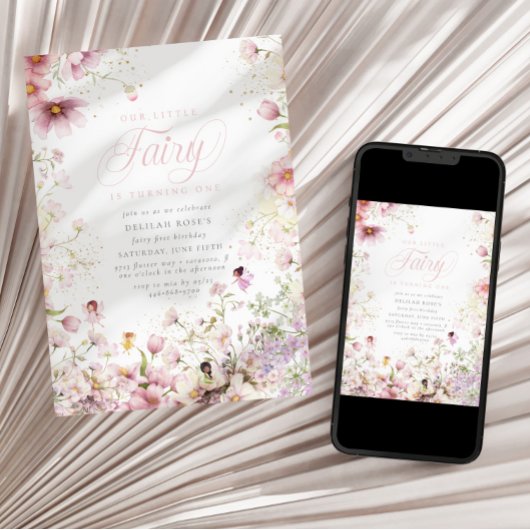リトルフェアリーお洒落マジカル1歳の誕生日 招待状