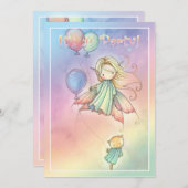 リトルフェアリーと猫のバースデーパーティ招待状 招待状 (正面/裏面)