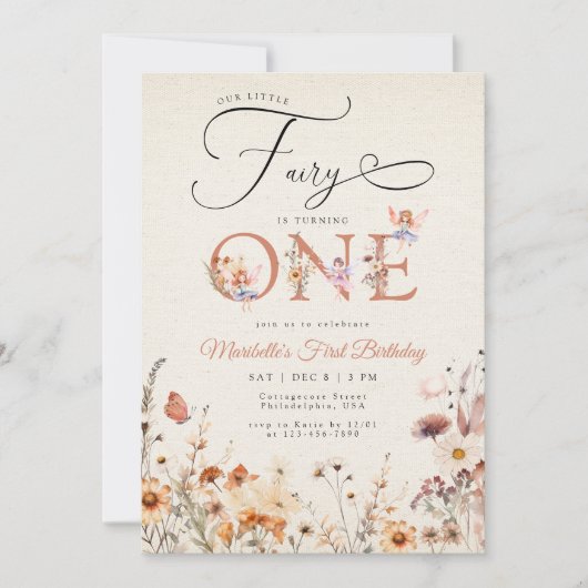 リトルフェアリーフローラガーデンファースト誕生日 招待状 (正面)
