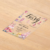 リトルフェアリーベビーシャワー赤面バラフローラピンク アクリル招待状 (レイダウン)