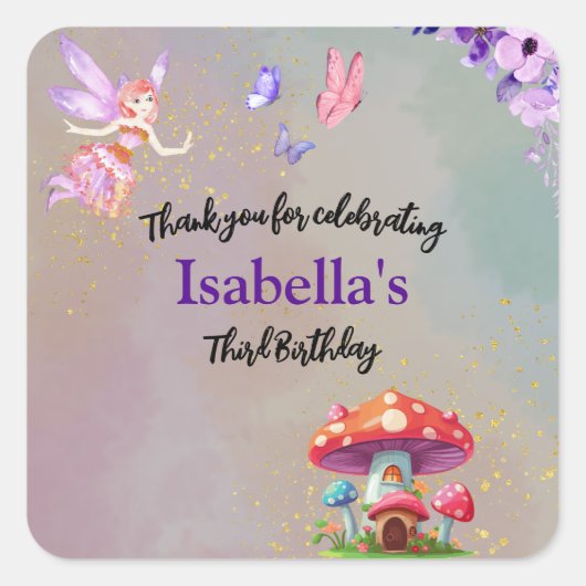 リトルフェアリーマッシュルームハウスチョイス任意の年齢 スクエアシール (正面)