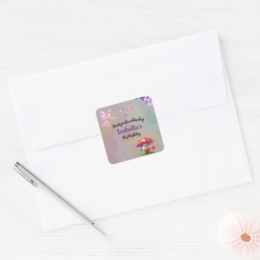 リトルフェアリーマッシュルームハウスチョイス任意の年齢 スクエアシール (封筒)