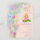 リトルフェアリーワイルドフラワーマジカルガール1st誕生日 招待状 (正面/裏面)
