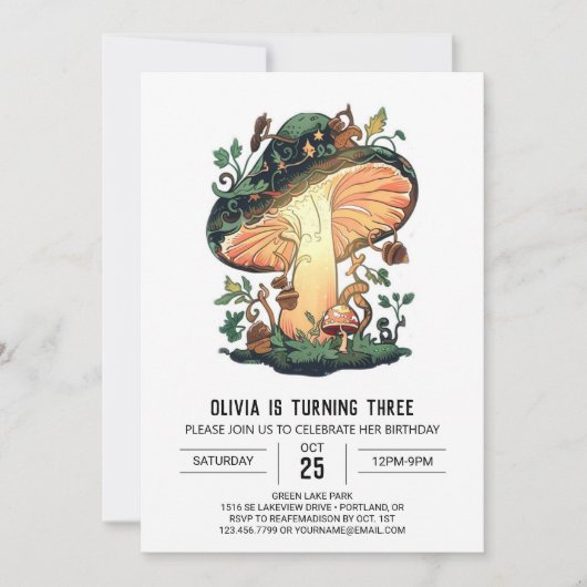 リトルフォレストデジタルキノコ誕生日 招待状 (正面)