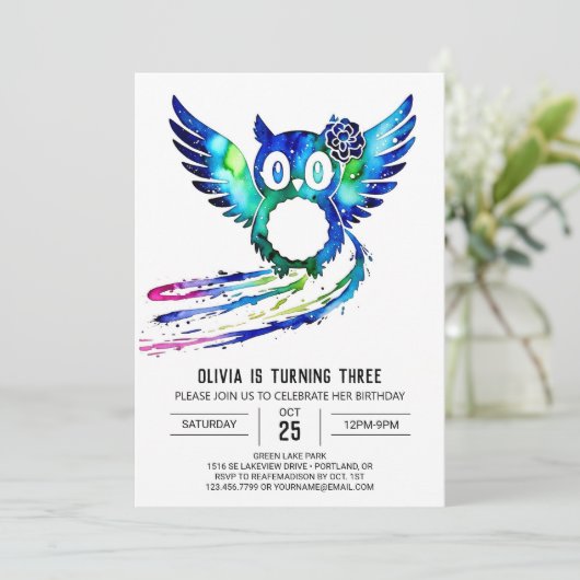 リトルフォレストデジタルフクロウ誕生日 招待状 (スタンド正面)