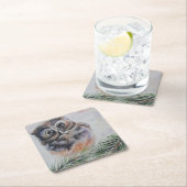 リトルフクロウの水の色絵画の紙コースター スクエアペーパーコースター (インサイチュ)