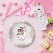 リトルフクロウキュートピンク誕生日 ペーパープレート (パーティー)
