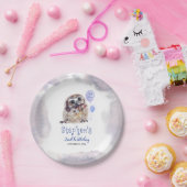 リトルフクロウキュートブルー誕生日 ペーパープレート (パーティー)