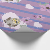 リトルフクロウハートと花 ラッピングペーパー (角)