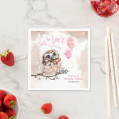 リトルフクロウピンク赤面水彩画誕生日 スタンダードカクテルナプキン (インサイチュ)