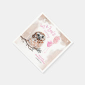 リトルフクロウピンク赤面水彩画誕生日 スタンダードカクテルナプキン (角)
