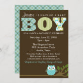 リトルフクロウ男の赤ちゃんシャワー招待状、パターン 招待状 (正面/裏面)