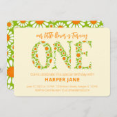 リトルフラワーキュートデイジーファースト誕生日 招待状 (正面/裏面)