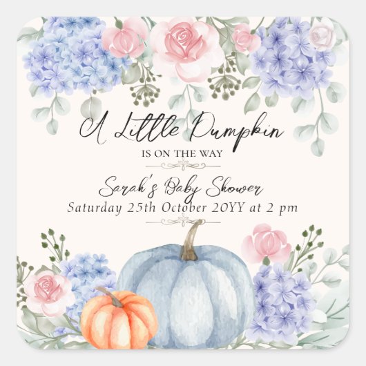 リトルフローラパンプキンハロウィーン秋ベビーシャワー スクエアシール (正面)