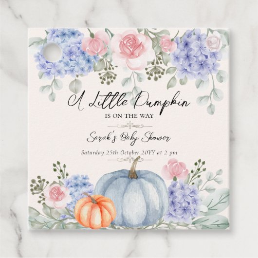 リトルフローラパンプキンハロウィーン秋ベビーシャワー フェイバータグ (正面)